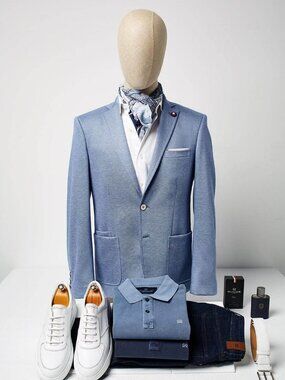 Culturata (Italy) Men's "Thomas Mason" Sky Blue Luxury Button Collar Dress Shirt